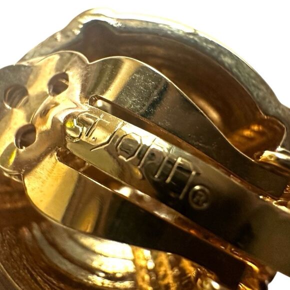 St. John Red Enamel & Gold-Tone "X" Clip-On Statement Earrings - Picture 8 of 11